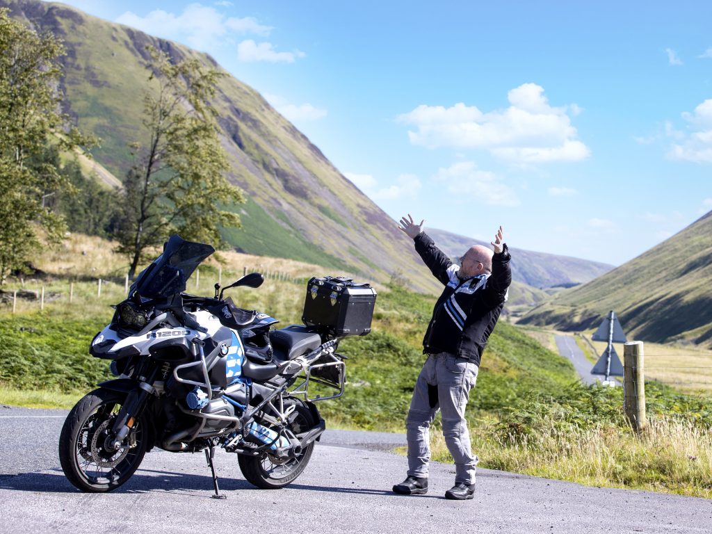 Dave waving at the mountains.